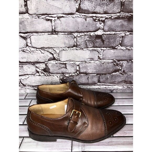 MEZLAN ATHENS Brown Leather Oxford Buckle Dress Monk Strap Shoes Men Sz 8.5M US main image 8